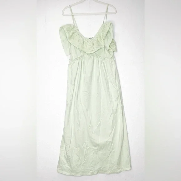 Zara Light Green Eyelet Ruffle Midi Dress Size Large Boho - Picture 4 of 7